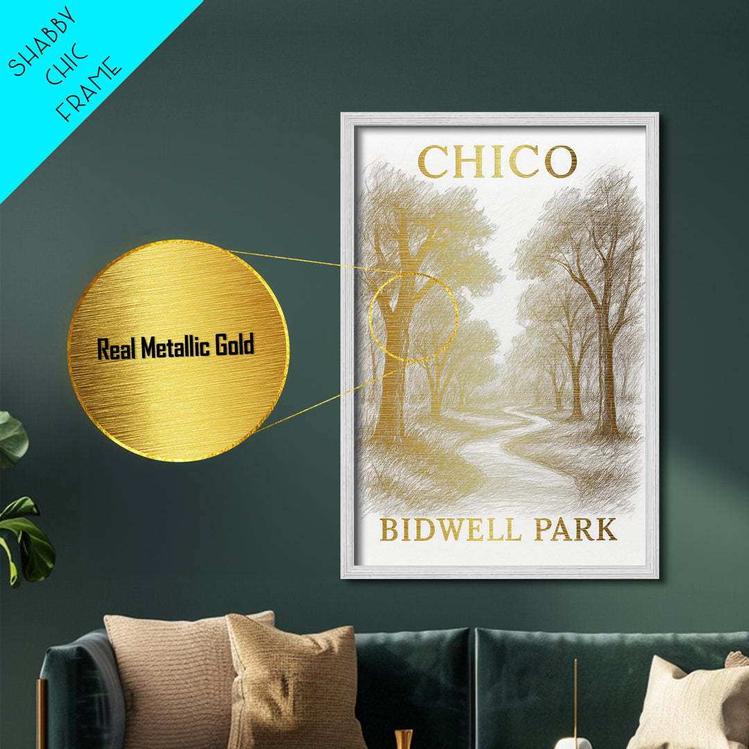 Chico California travel, Metallic Gold Print, Modern House Art, Metal Art, Wood Framed Art, Wanderlust Gift, Travel Art Prints