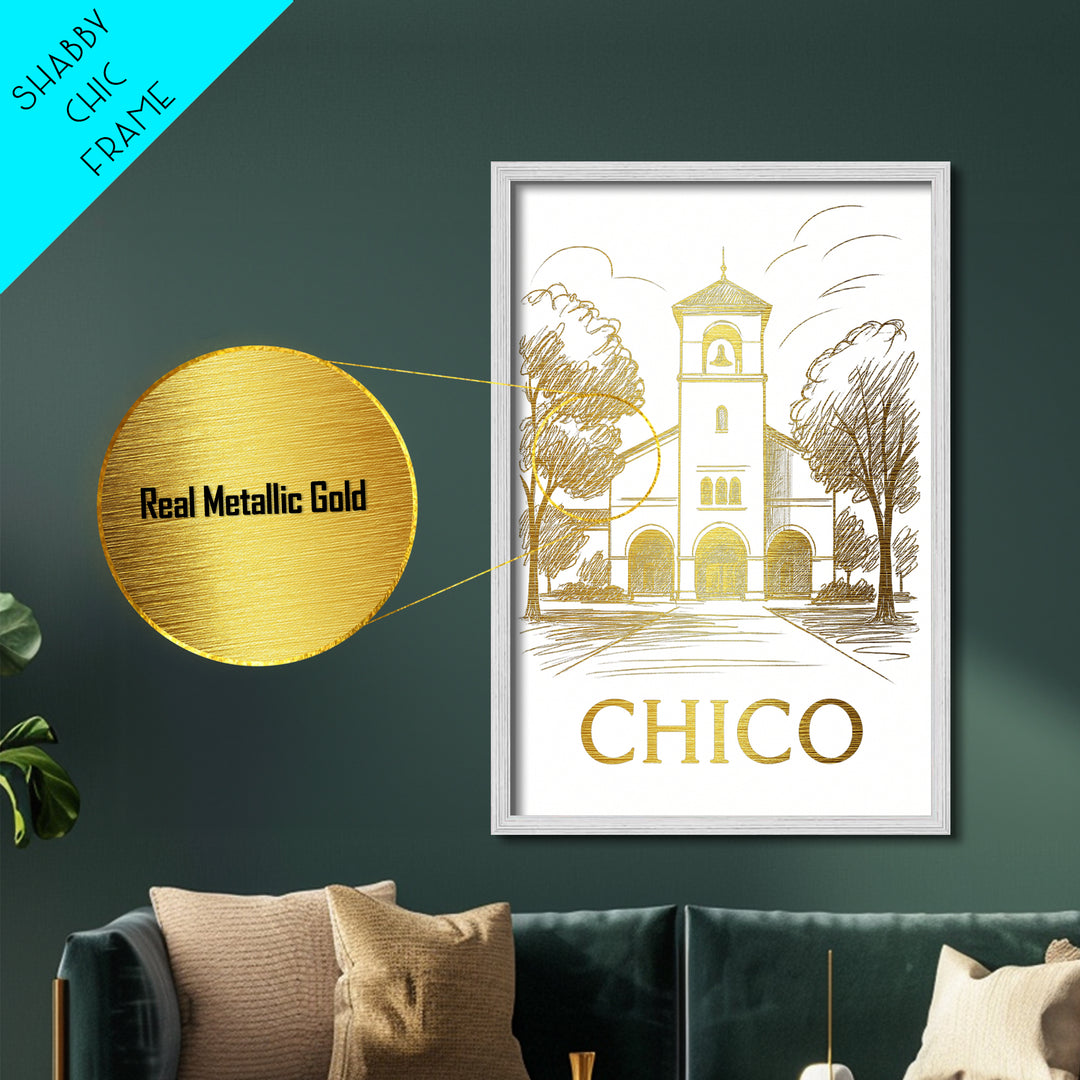 Chico California art, Metallic Gold Art, Travel Art Prints, Metal Art, Wood Framed Art, Adventure Lover Gift, Traveler Gift