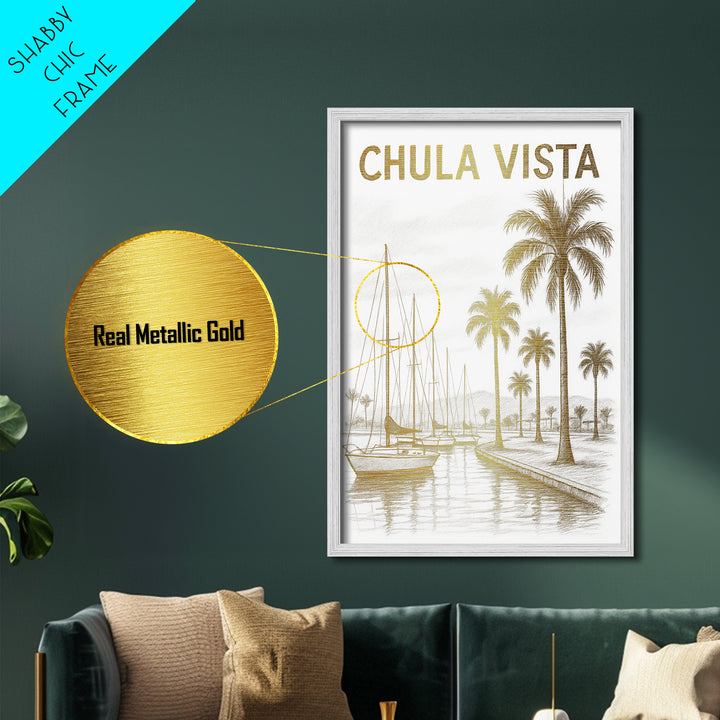 Chula Vista California travel, Metallic Gold Print, Closing Gift, Metal Art, Wood Framed Art, Anniversary Travel Gift, Retirement Travel Gift