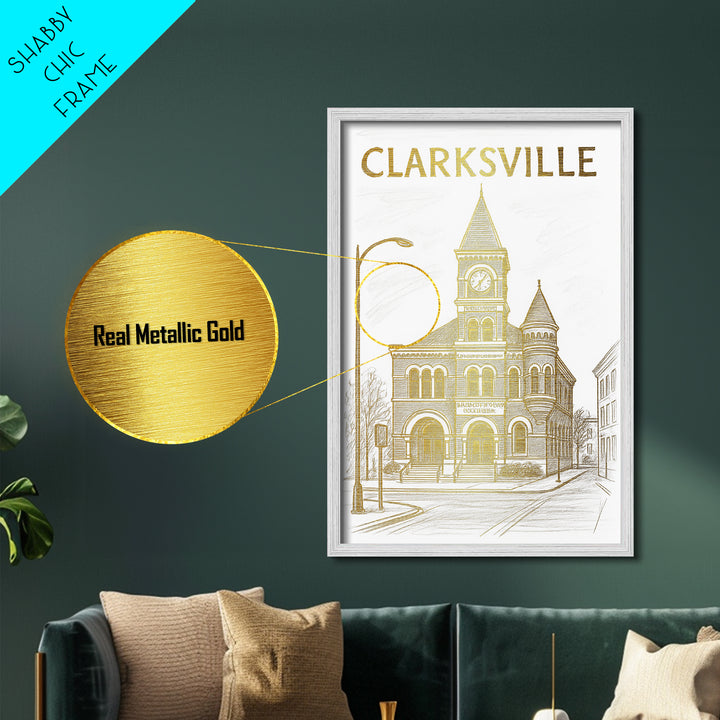 Clarksville Tennessee travel, Metallic Gold Print, Modern House Art, Metal Art, Wood Framed Art, Traveler Gift, Destination Gift