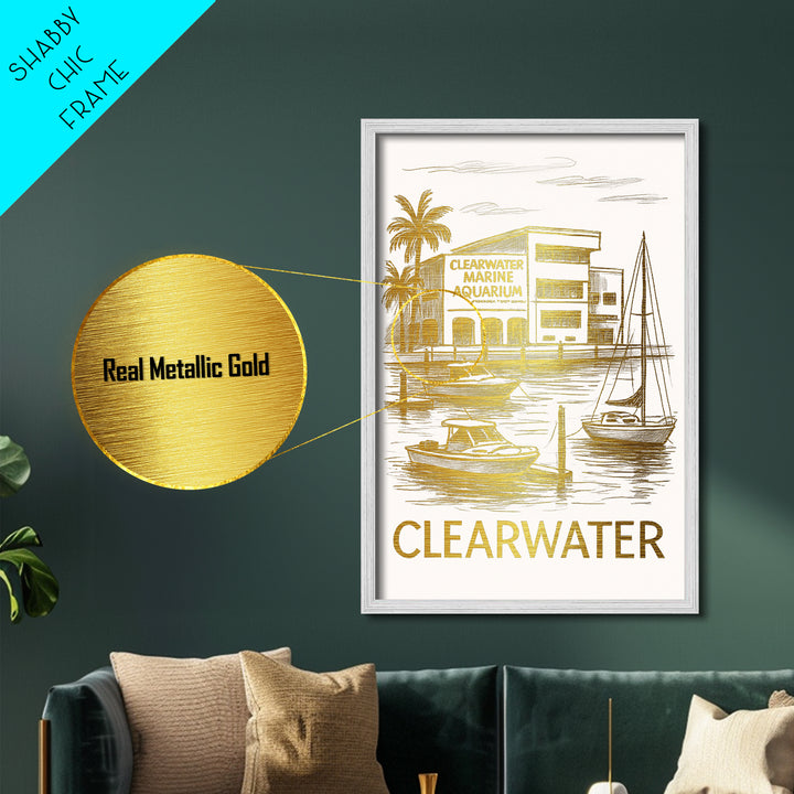 Clearwater Florida art, Metallic Gold Art, Best Friend Gifts, Metal Art, Wood Framed Art, Birthday Travel Gift, Destination Gift