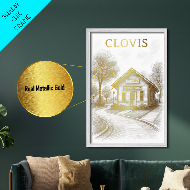 Clovis California travel, Metallic Gold Print, Modern House Art, Metal Art, Wood Framed Art, Traveler Gift, Destination Gift