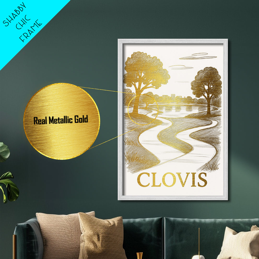 Clovis California art, Metallic Gold Art, Modern House Art, Metal Art, Wood Framed Art, Graduation Travel Gift, Travel Gift