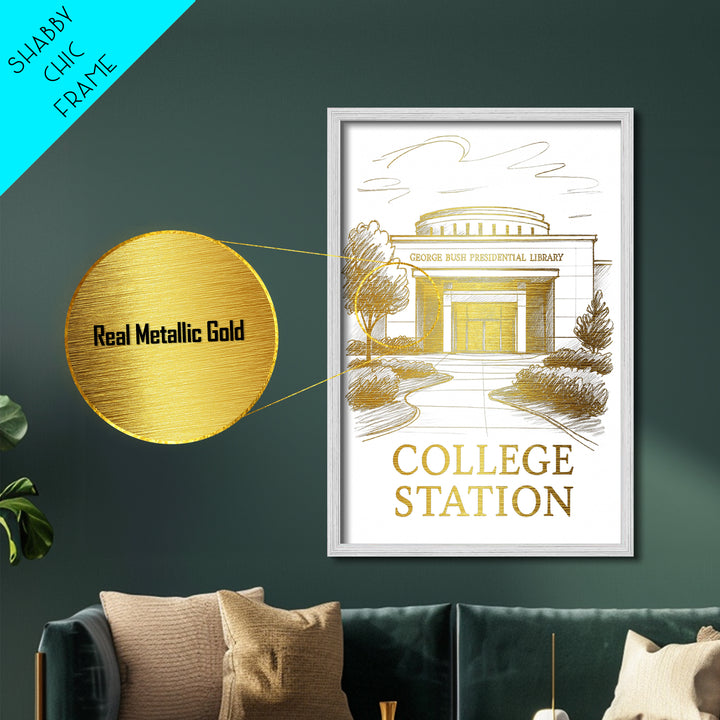 College Station Texas art, Metallic Gold Art, Best Friend Gifts, Metal Art, Wood Framed Art, Birthday Travel Gift, Destination Gift