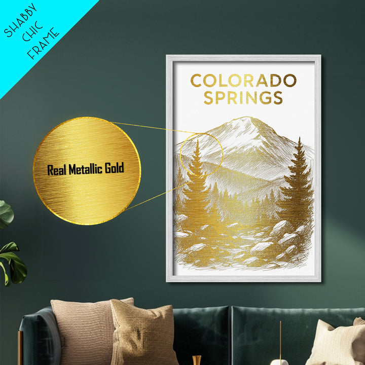 Colorado Springs Colorado travel, Metallic Gold Print, Modern House Art, Metal Art, Wood Framed Art, Wanderlust Gift, Travel Art Prints