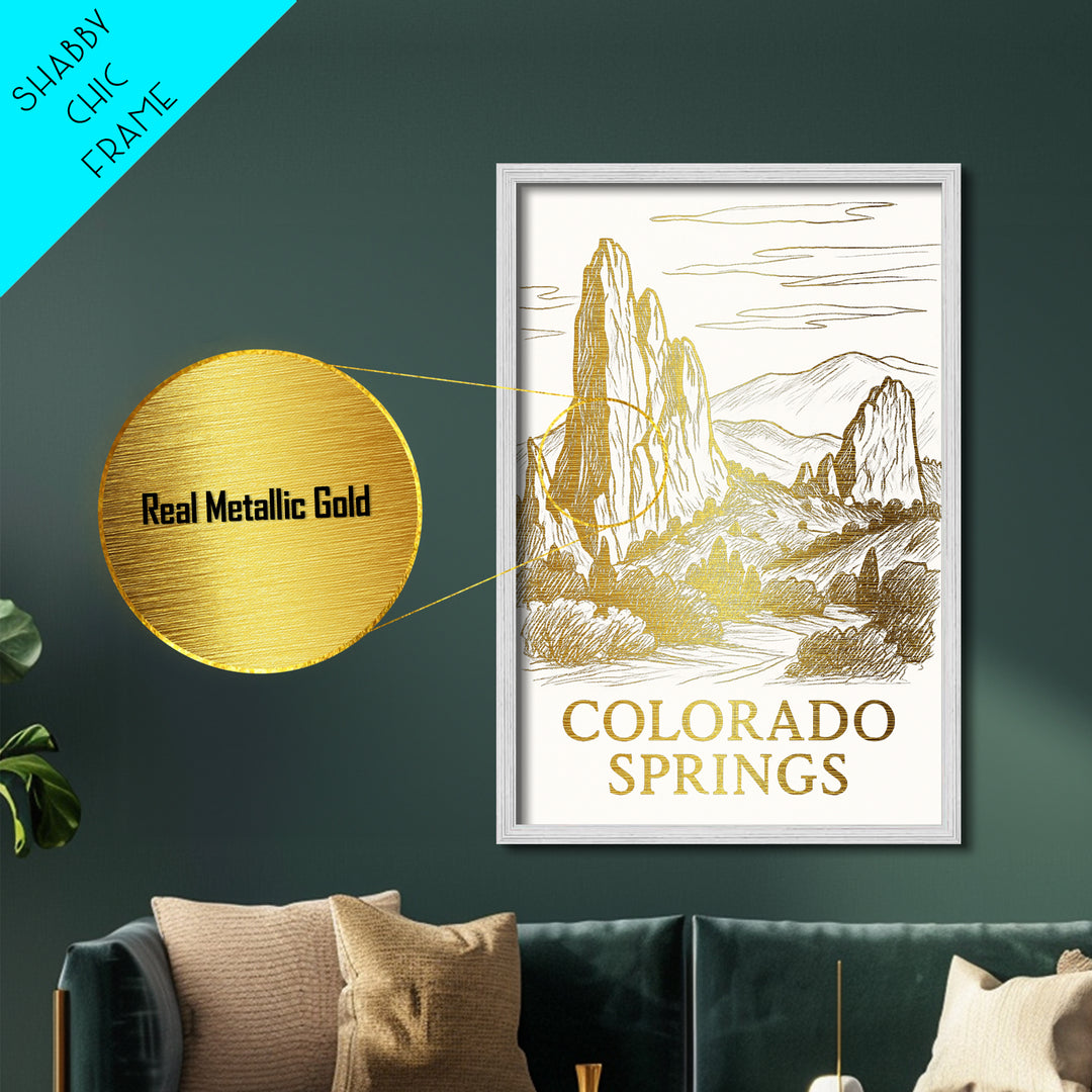 Colorado Springs Colorado art, Metallic Gold Art, Travel Art Prints, Metal Art, Wood Framed Art, Adventure Lover Gift, Traveler Gift