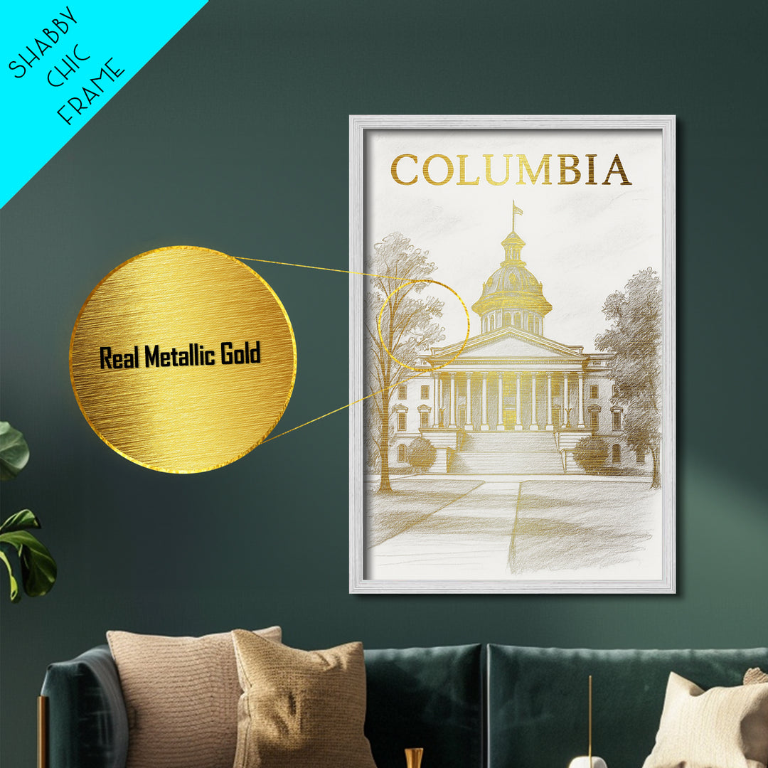 Columbia Missouri travel, Metallic Gold Print, Modern House Art, Metal Art, Wood Framed Art, Traveler Gift, Destination Gift