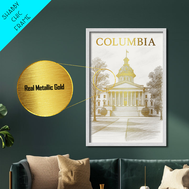 Columbia Missouri travel, Metallic Gold Print, Modern House Art, Metal Art, Wood Framed Art, Traveler Gift, Destination Gift