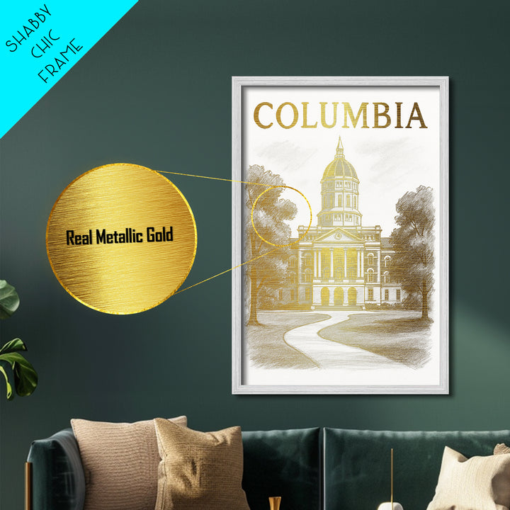 Columbia Missouri art, Metallic Gold Art, Modern House Art, Metal Art, Wood Framed Art, Graduation Travel Gift, Travel Gift
