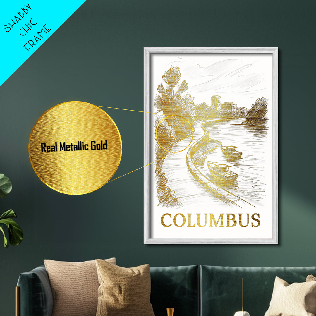 Columbus Ohio travel, Metallic Gold Print, Modern Skyline Wall Print, Metal Art, Wood Framed Art, Adventure Lover Gift, Travel Gift
