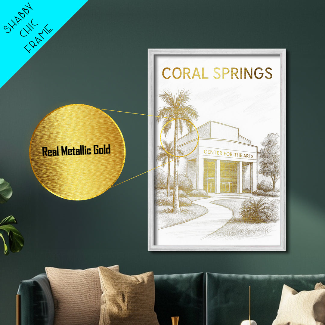 Coral Springs Florida travel, Metallic Gold Print, Modern House Art, Metal Art, Wood Framed Art, Wanderlust Gift, Travel Art Prints