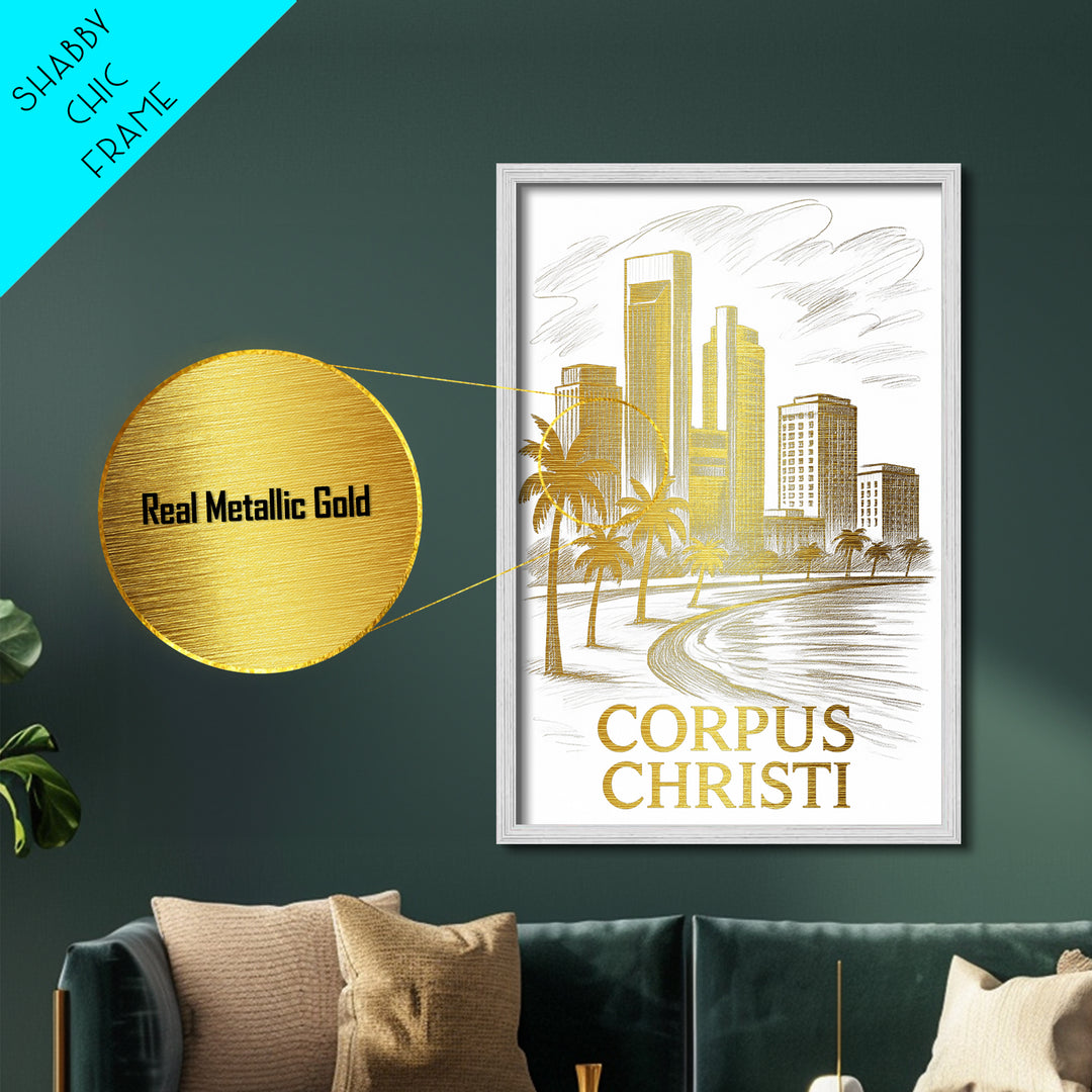 Corpus Christi Texas art, Metallic Gold Art, Best Friend Gifts, Metal Art, Wood Framed Art, Birthday Travel Gift, Destination Gift