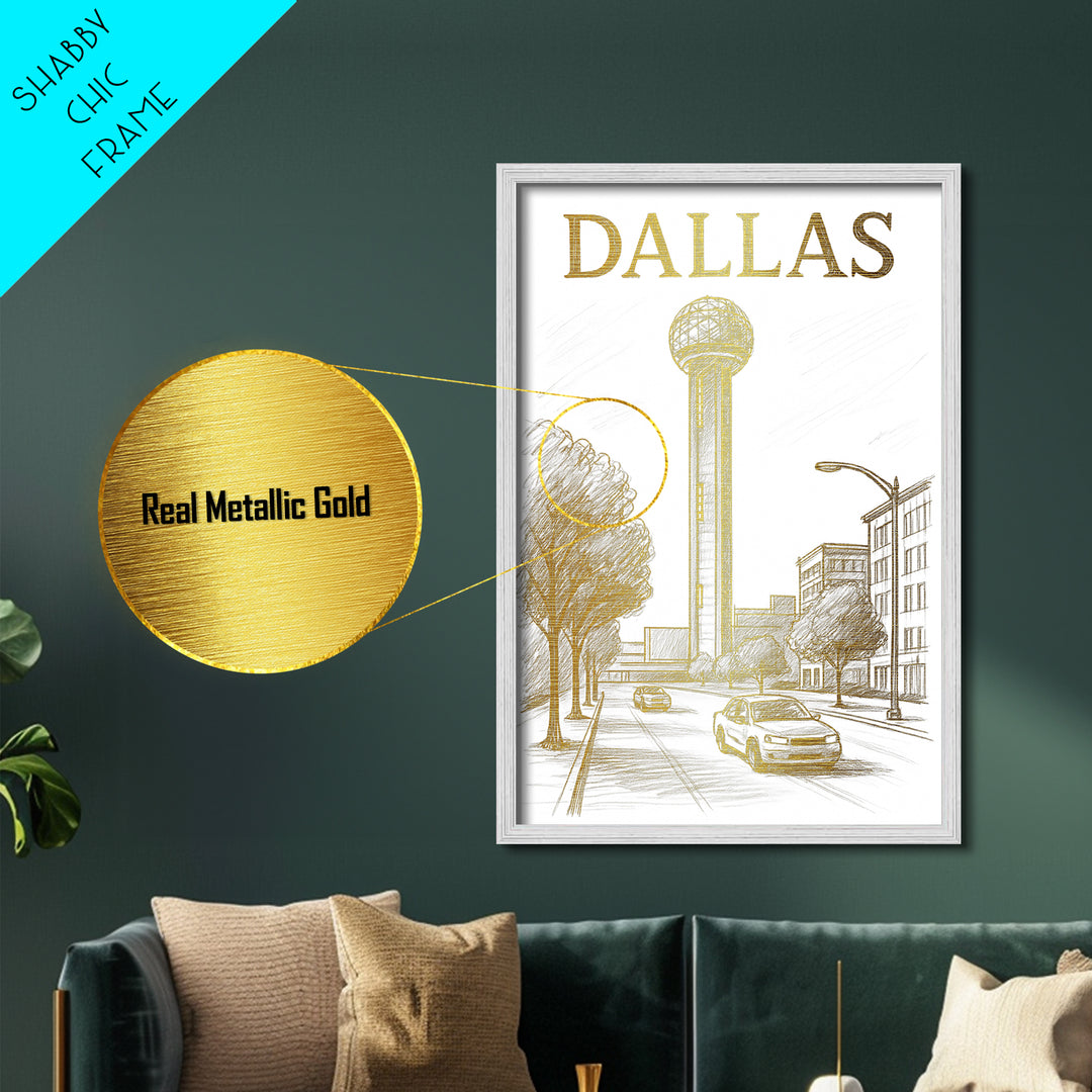 Dallas Texas travel, Metallic Gold Print, Modern House Art, Metal Art, Wood Framed Art, Traveler Gift, Destination Gift