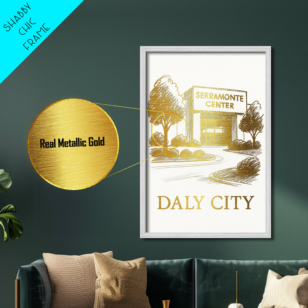Daly City California art, Metallic Gold Art, Travel Art Prints, Metal Art, Wood Framed Art, Adventure Lover Gift, Traveler Gift