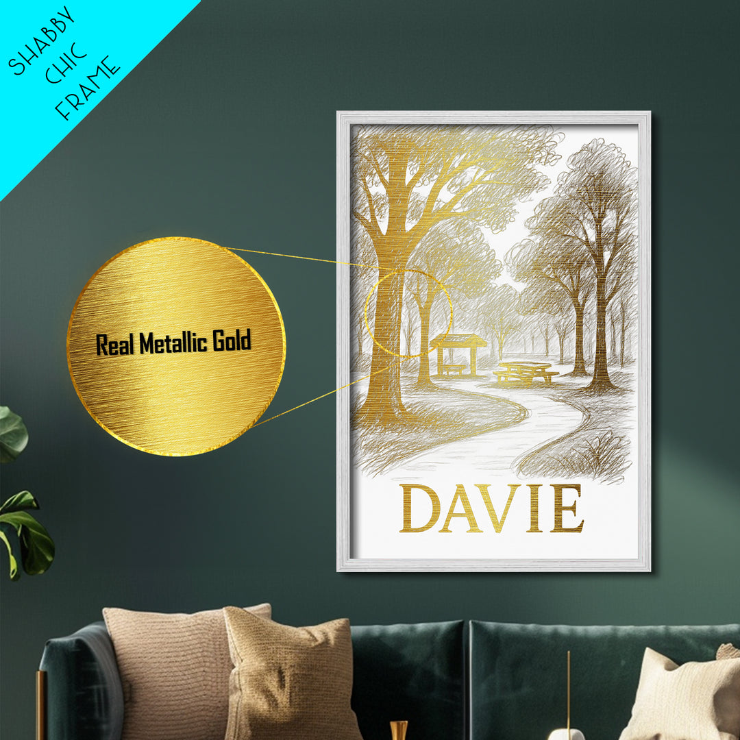 Davie Florida art, Metallic Gold Art, College Dorm Décor, Metal Art, Wood Framed Art, Graduation Travel Gift, Traveler Gift