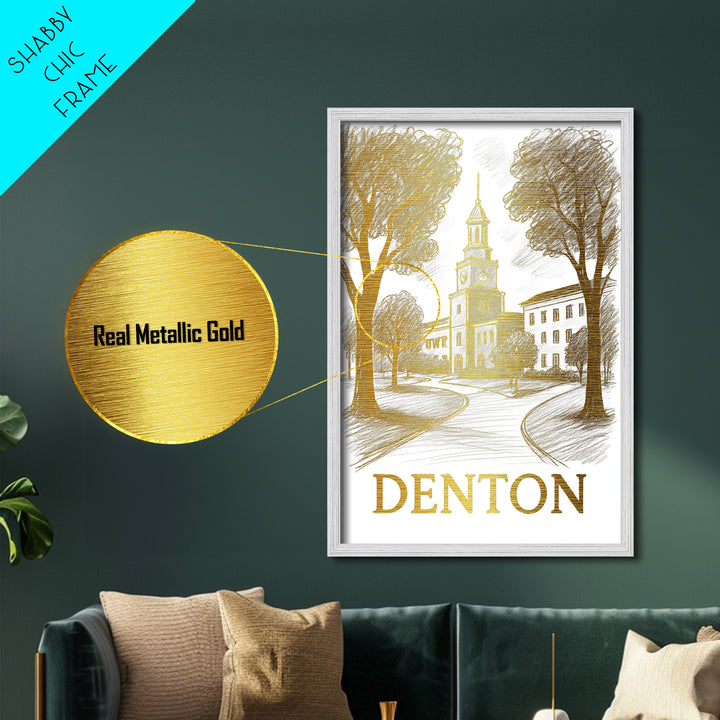 Denton Texas art, Metallic Gold Art, Best Friend Gifts, Metal Art, Wood Framed Art, Birthday Travel Gift, Destination Gift