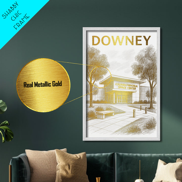 Downey California travel, Metallic Gold Print, Modern House Art, Metal Art, Wood Framed Art, Traveler Gift, Destination Gift