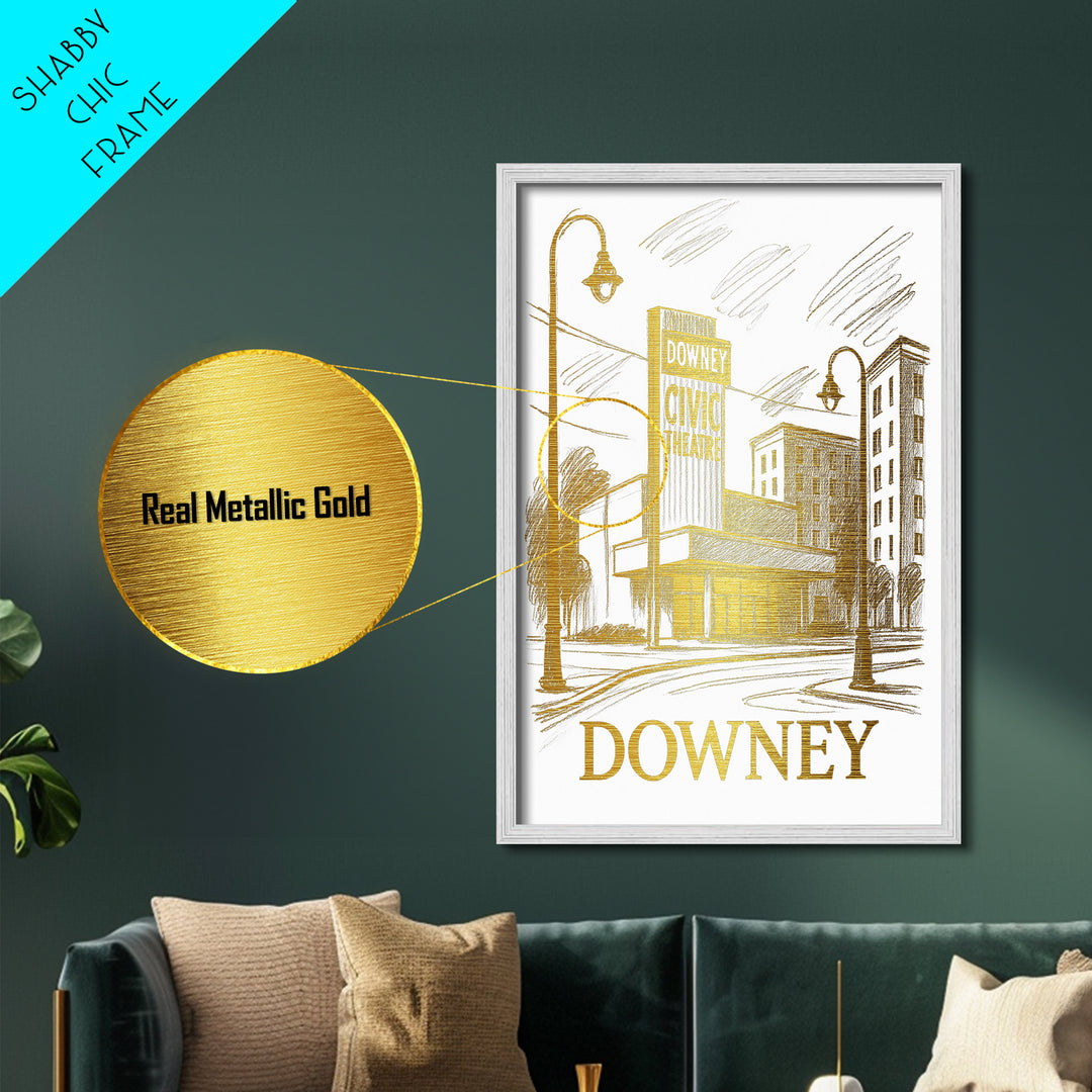Downey California art, Metallic Gold Art, Modern House Art, Metal Art, Wood Framed Art, Graduation Travel Gift, Travel Gift