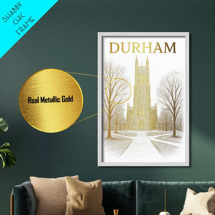 Durham North Carolina travel, Metallic Gold Print, College Dorm Décor, Metal Art, Wood Framed Art, Graduation Travel Gift, Traveler Gift