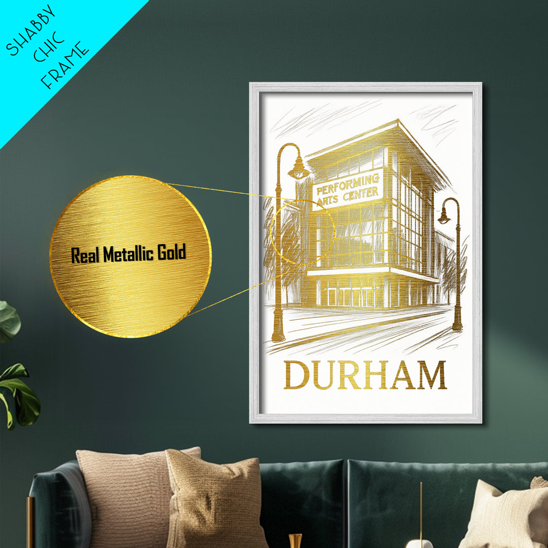 Durham North Carolina art, Metallic Gold Art, Best Friend Gifts, Metal Art, Wood Framed Art, Birthday Travel Gift, Destination Gift