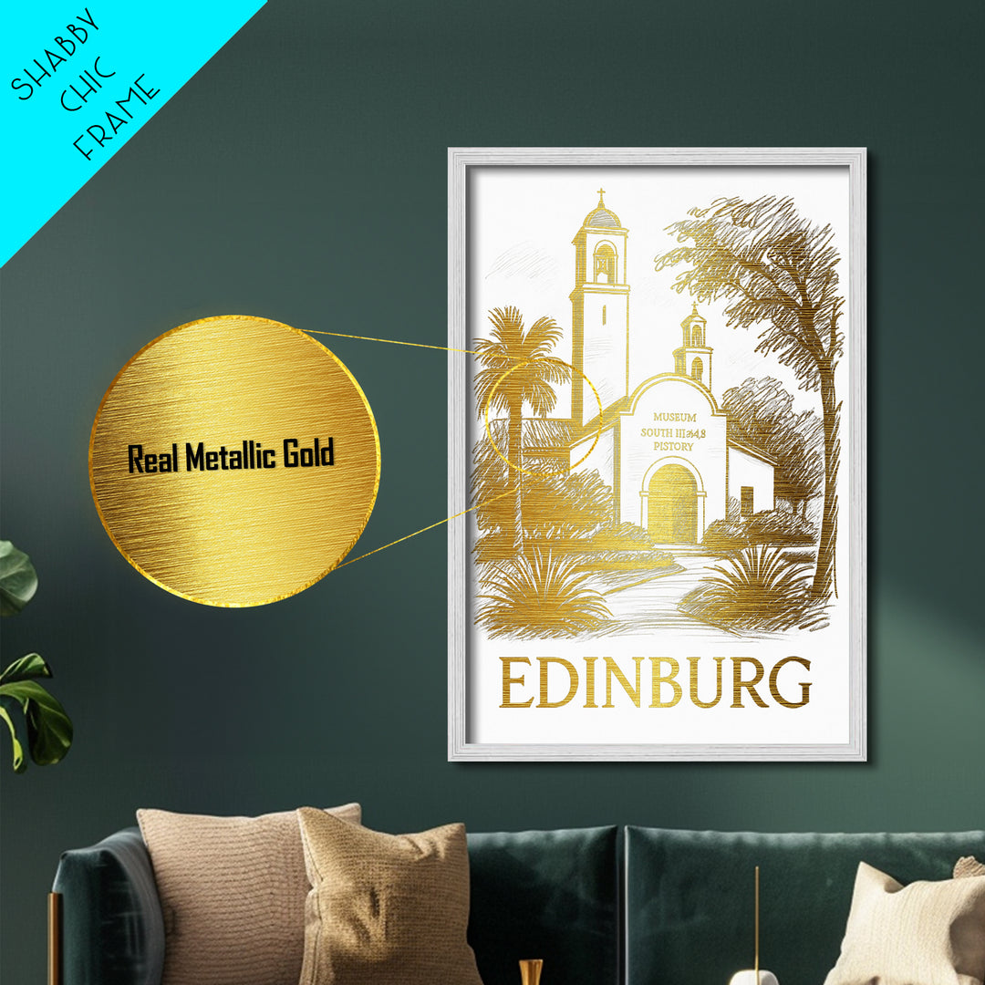 Edinburg Texas art, Metallic Gold Art, Housewarming Gift, Metal Art, Wood Framed Art, Newlywed Travel Gift, Honeymoon Gift