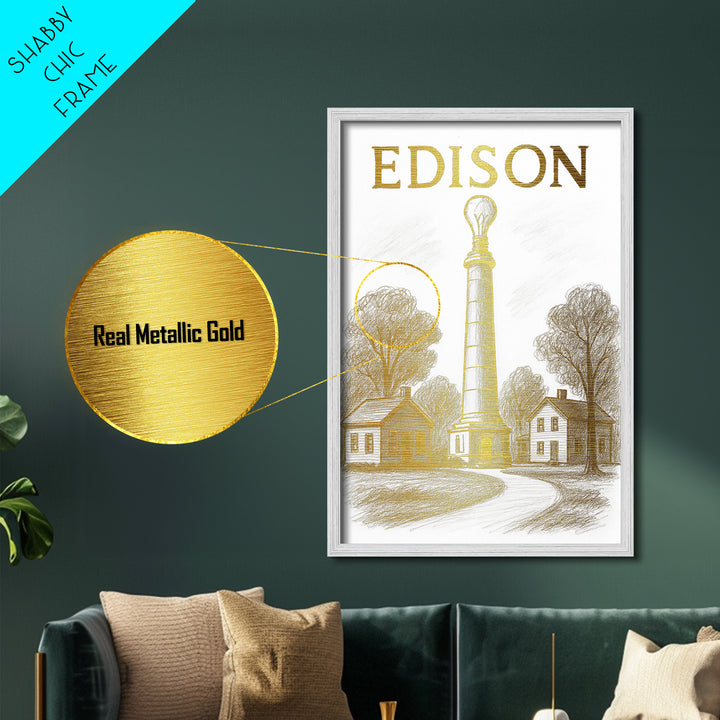 Edison New Jersey travel, Metallic Gold Print, Closing Gift, Metal Art, Wood Framed Art, Anniversary Travel Gift, Retirement Travel Gift