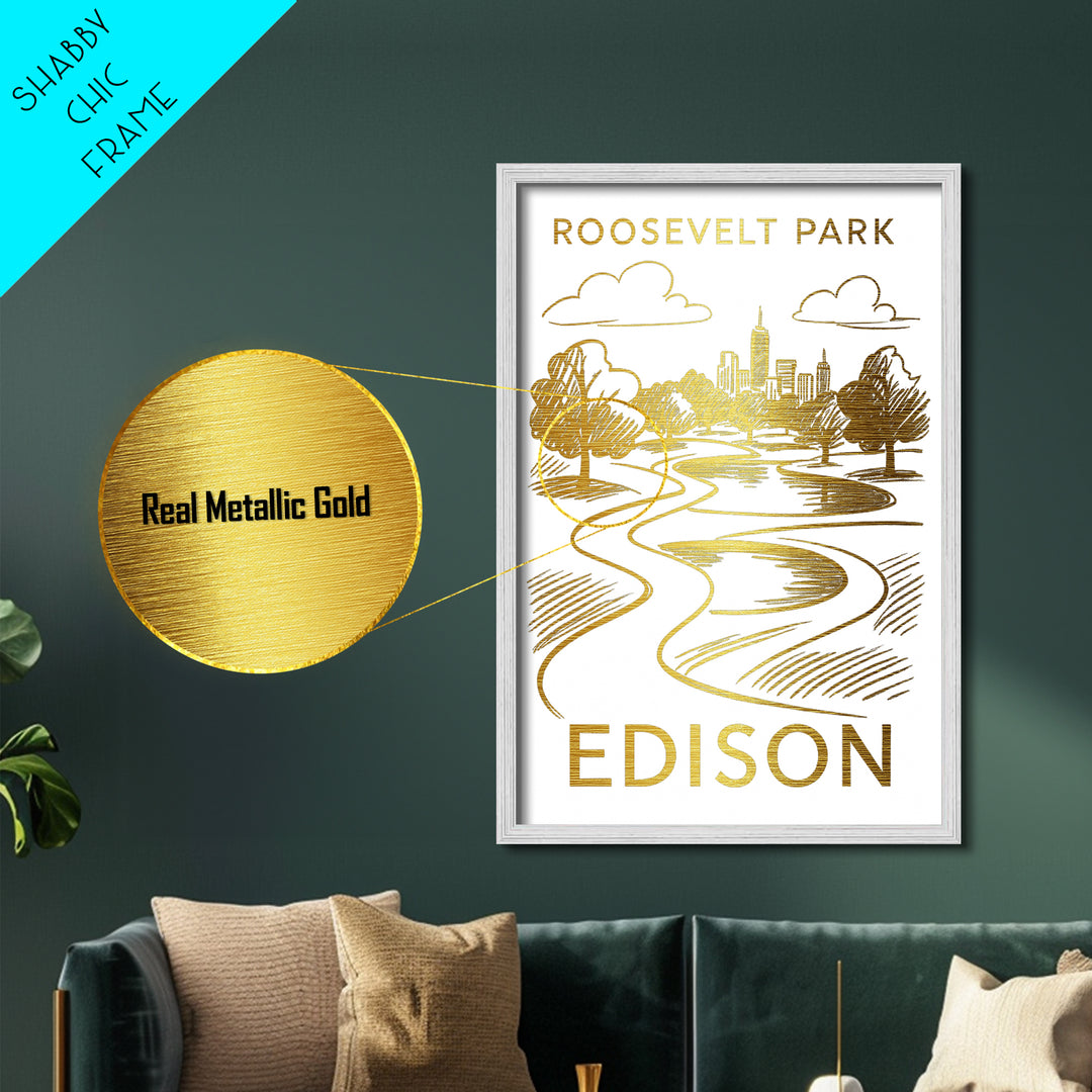 Edison New Jersey art, Metallic Gold Art, Office Decor, Metal Art, Wood Framed Art, Graduation Travel Gift, Destination Gift