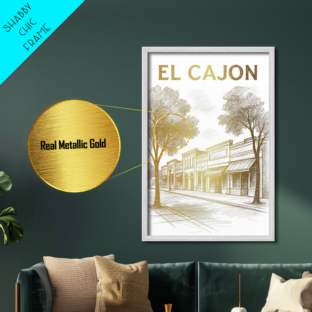 El Cajon California travel, Metallic Gold Print, Modern House Art, Metal Art, Wood Framed Art, Wanderlust Gift, Travel Art Prints