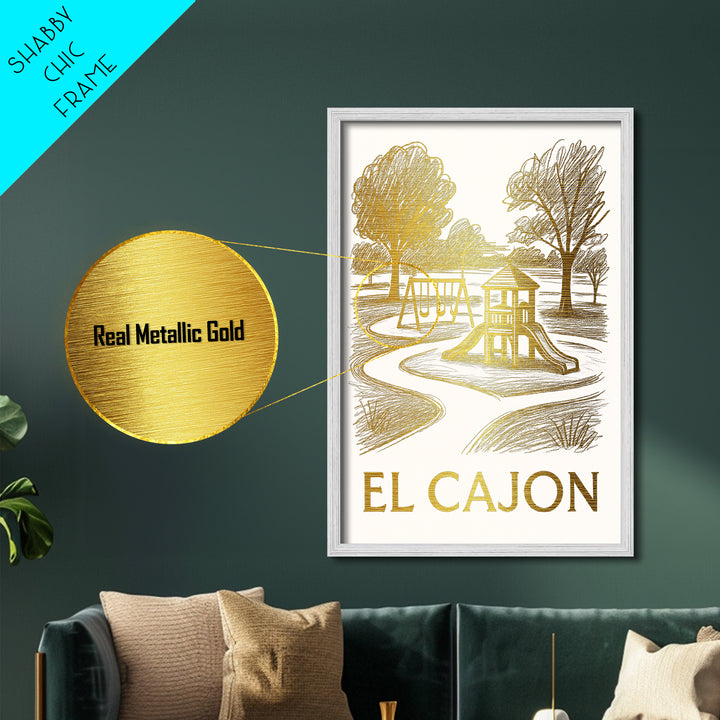 El Cajon California art, Metallic Gold Art, Travel Art Prints, Metal Art, Wood Framed Art, Adventure Lover Gift, Traveler Gift