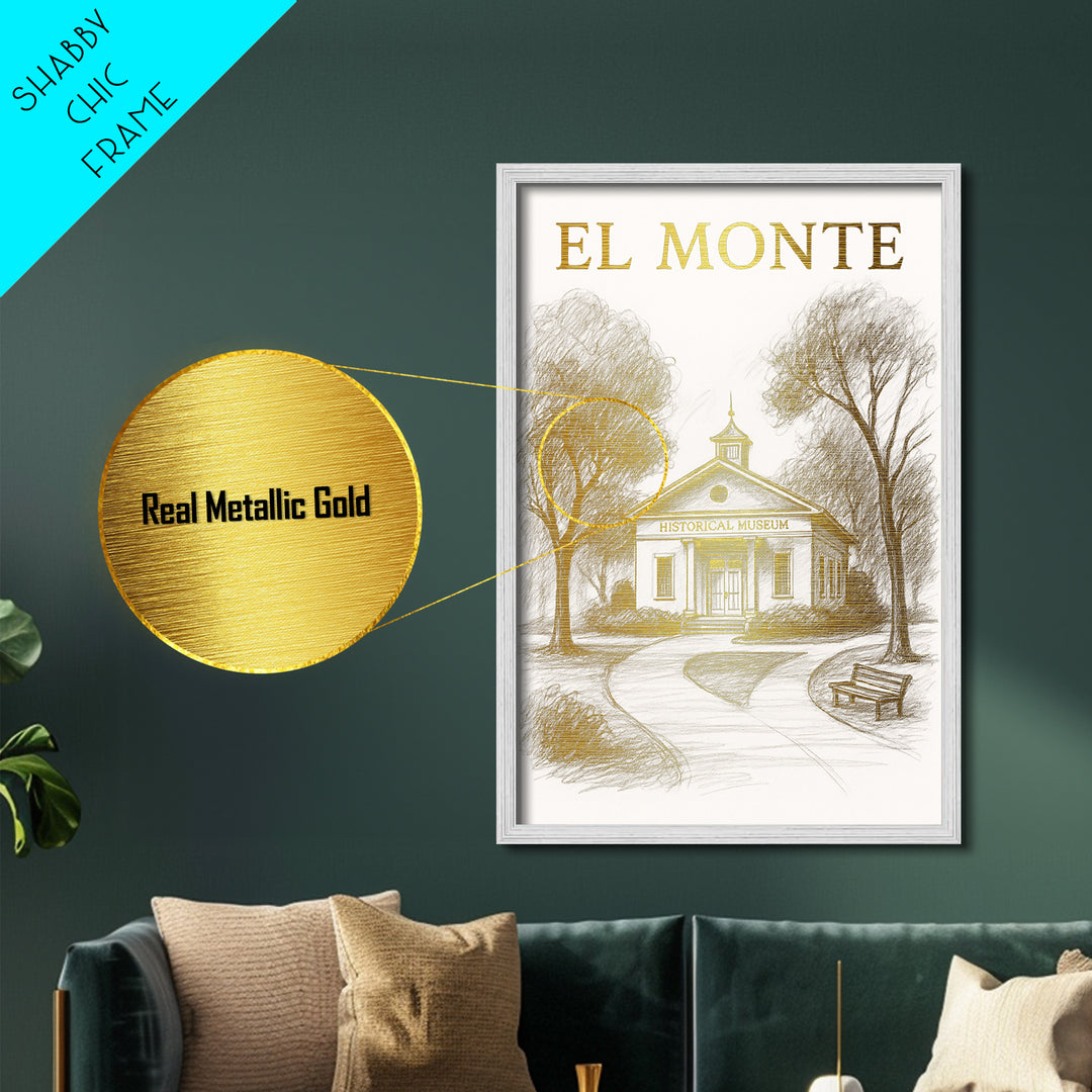 El Monte California travel, Metallic Gold Print, Closing Gift, Metal Art, Wood Framed Art, Anniversary Travel Gift, Retirement Travel Gift