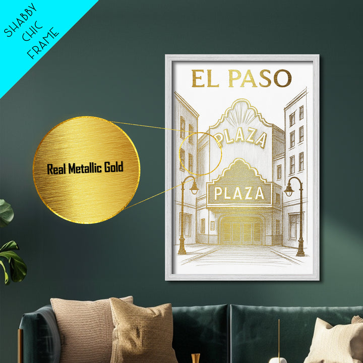 El Paso Texas travel, Metallic Gold Print, Modern House Art, Metal Art, Wood Framed Art, Wanderlust Gift, Travel Art Prints