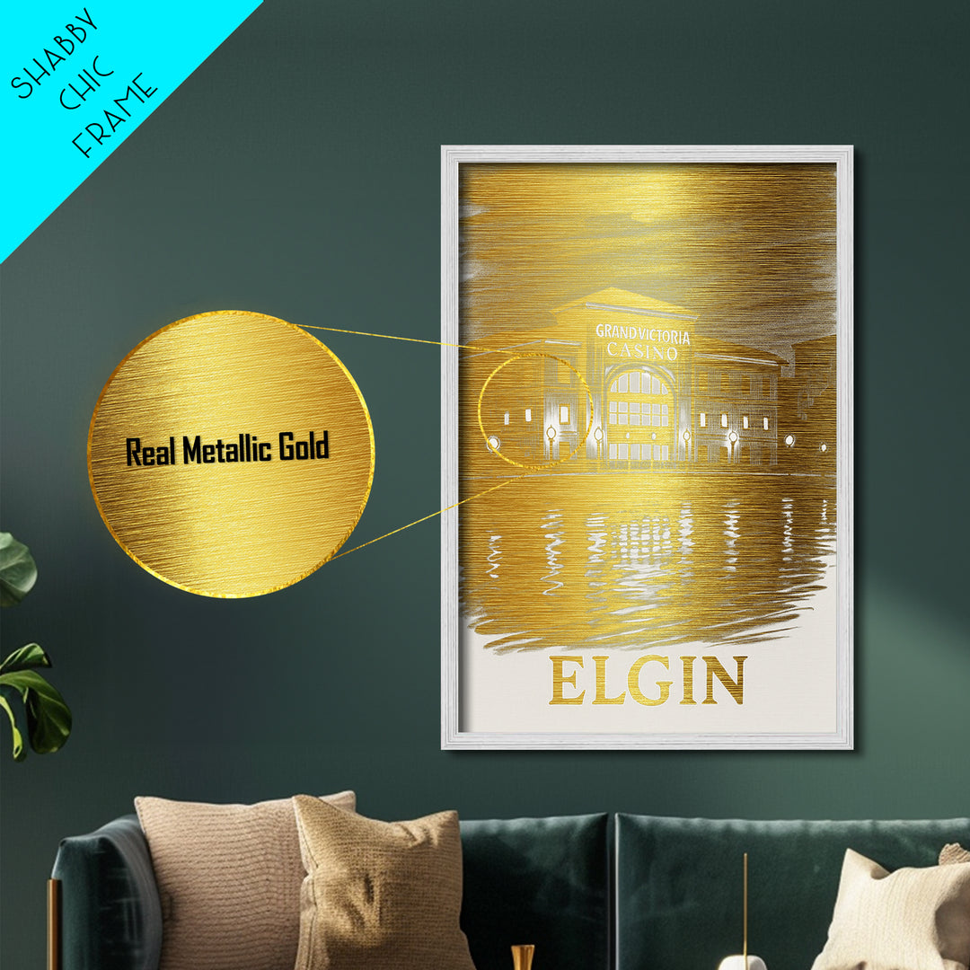 Elgin Illinois art, Metallic Gold Art, Modern House Art, Metal Art, Wood Framed Art, Graduation Travel Gift, Travel Gift