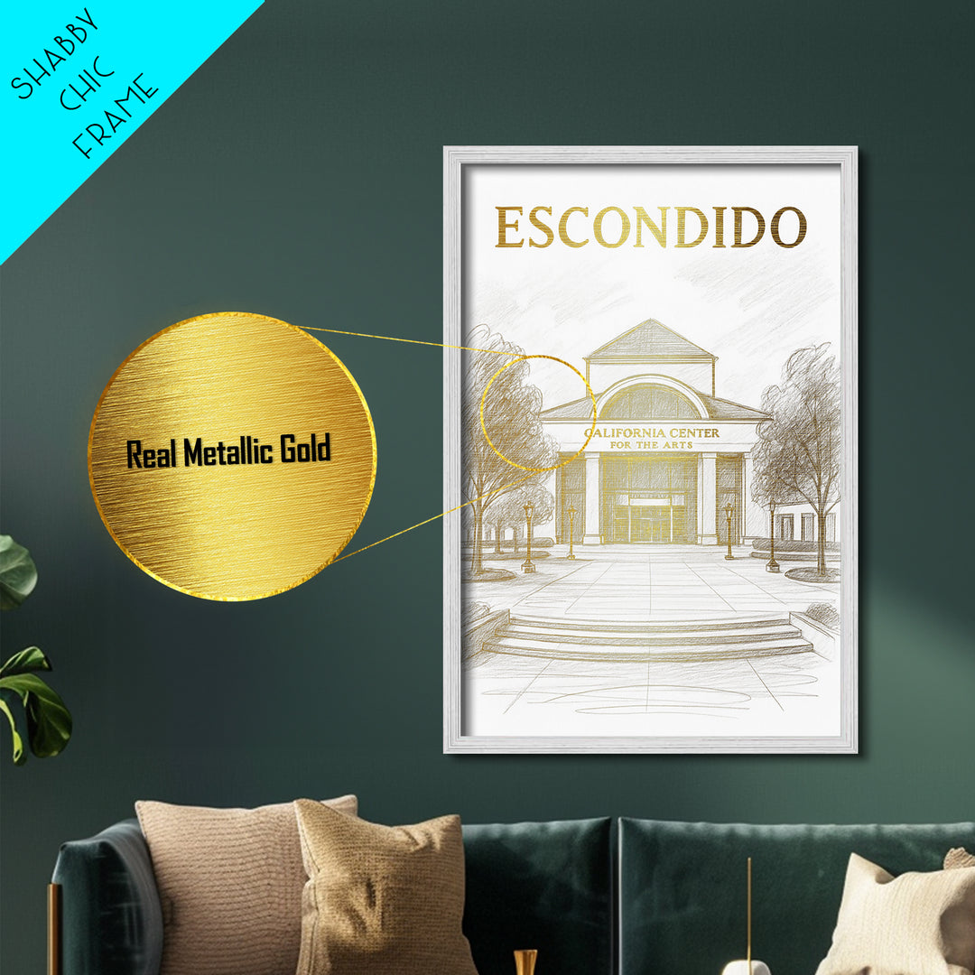 Escondido California travel, Metallic Gold Print, Modern House Art, Metal Art, Wood Framed Art, Traveler Gift, Destination Gift