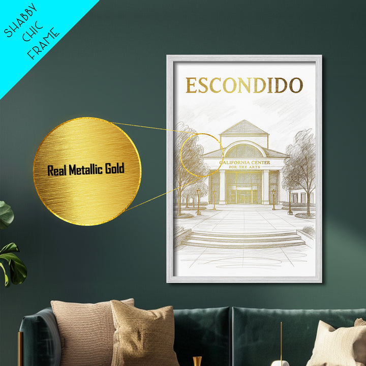 Escondido California travel, Metallic Gold Print, Modern House Art, Metal Art, Wood Framed Art, Traveler Gift, Destination Gift