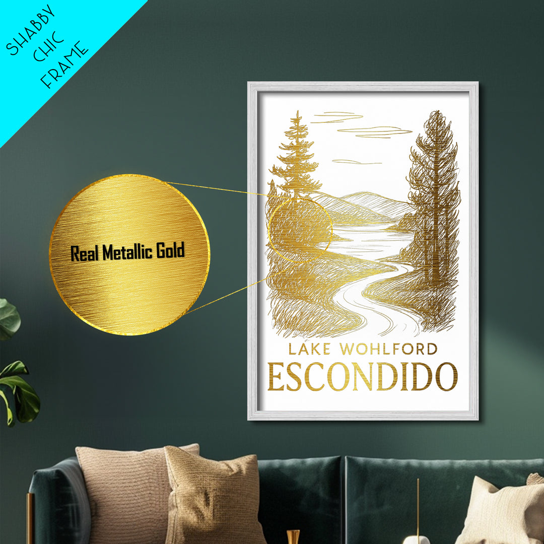 Escondido California art, Metallic Gold Art, Modern House Art, Metal Art, Wood Framed Art, Graduation Travel Gift, Travel Gift