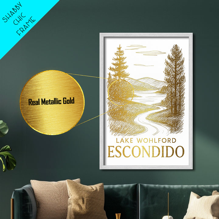 Escondido California art, Metallic Gold Art, Modern House Art, Metal Art, Wood Framed Art, Graduation Travel Gift, Travel Gift