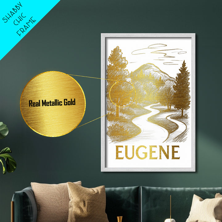 Eugene Oregon art, Metallic Gold Art, Best Friend Gifts, Metal Art, Wood Framed Art, Birthday Travel Gift, Destination Gift