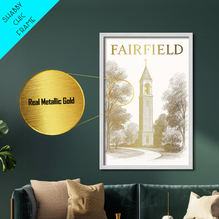 Fairfield California travel, Metallic Gold Print, Modern House Art, Metal Art, Wood Framed Art, Traveler Gift, Destination Gift