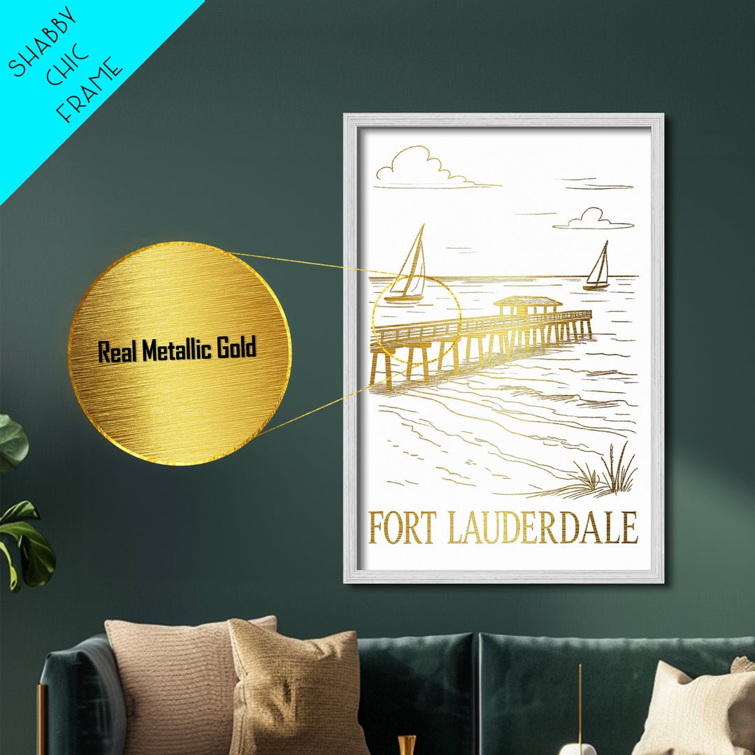 Fort Lauderdale Florida art, Metallic Gold Art, Best Friend Gifts, Metal Art, Wood Framed Art, Birthday Travel Gift