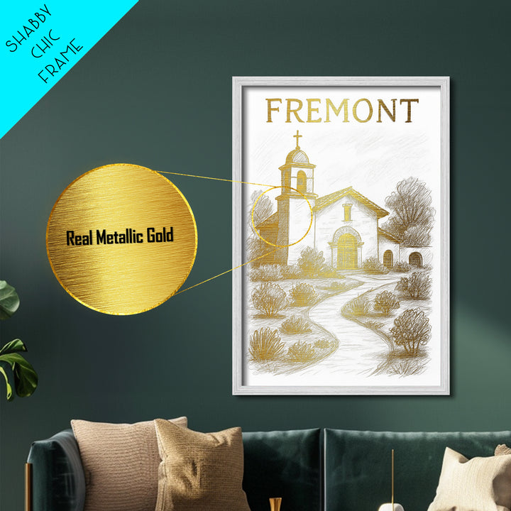 Fremont California travel, Metallic Gold Print, Modern House Art, Metal Art, Wood Framed Art, Wanderlust Gift