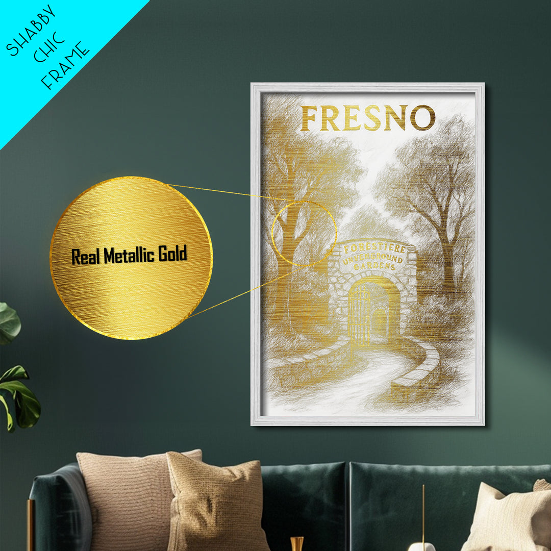 Fresno California travel, Metallic Gold Print, Modern House Art, Metal Art, Wood Framed Art, Traveler Gift