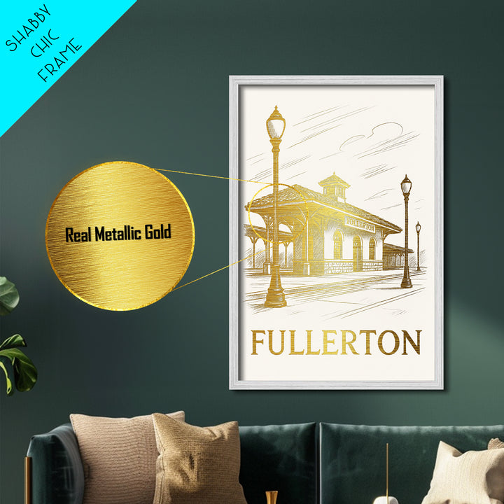 Fullerton California art, Metallic Gold Art, Housewarming Gift, Metal Art, Wood Framed Art, Newlywed Travel Gift