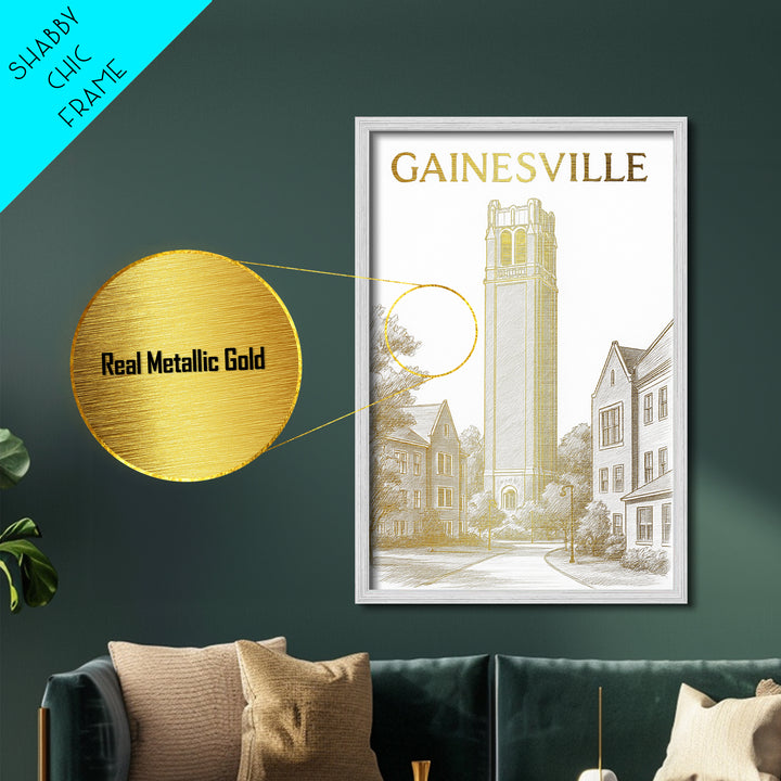 Gainesville Florida travel, Metallic Gold Print, Closing Gift, Metal Art, Wood Framed Art, Anniversary Travel Gift