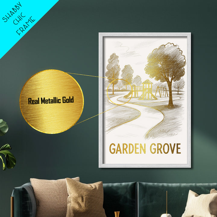 Garden Grove California art, Metallic Gold Art, Travel Art Prints, Metal Art, Wood Framed Art, Adventure Lover Gift