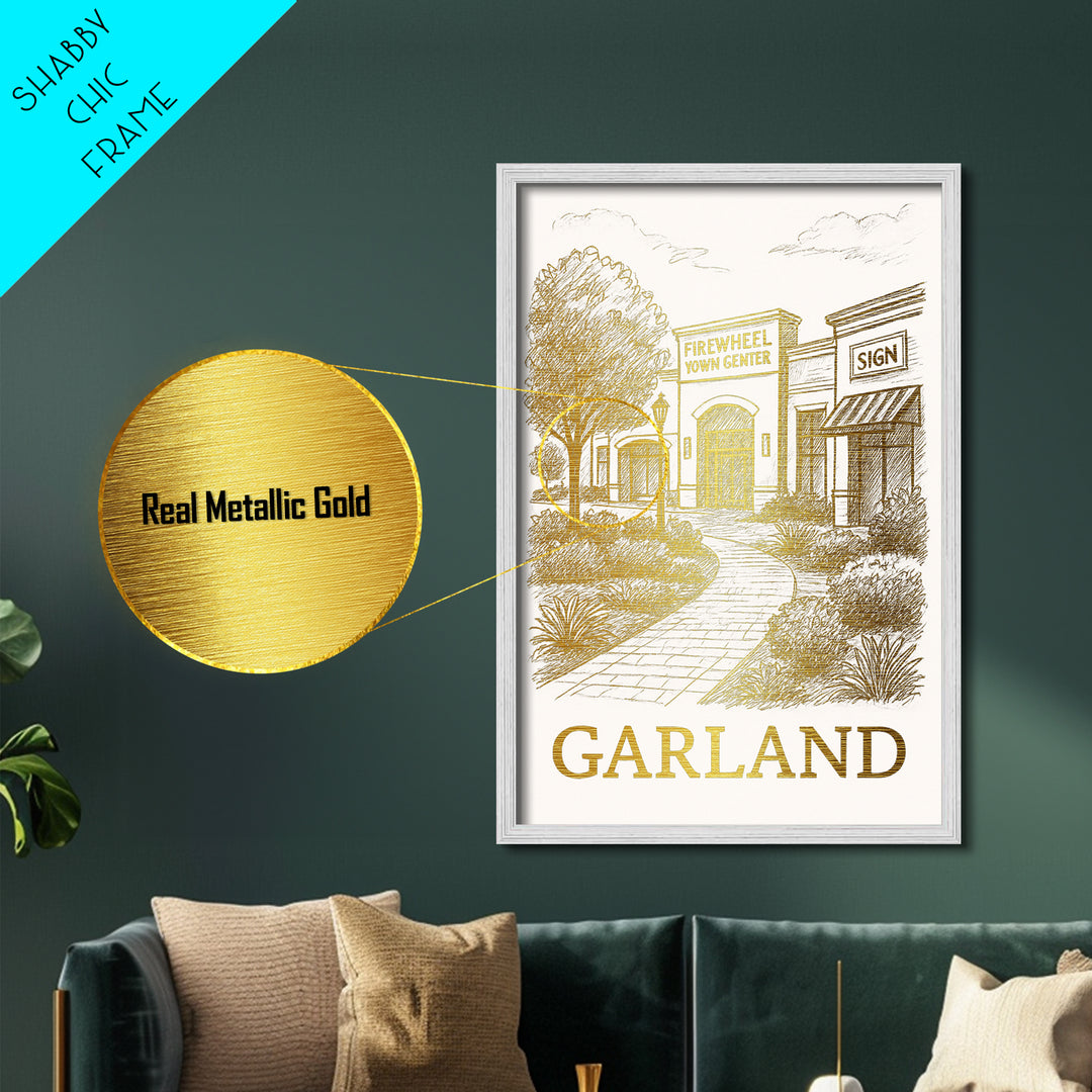 Garland Texas art, Metallic Gold Art, Modern House Art, Metal Art, Wood Framed Art, Graduation Travel Gift