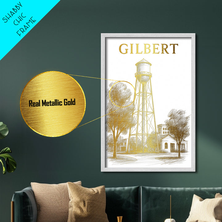 Gilbert Arizona travel, Metallic Gold Print, College Dorm Décor, Metal Art, Wood Framed Art, Graduation Travel Gift