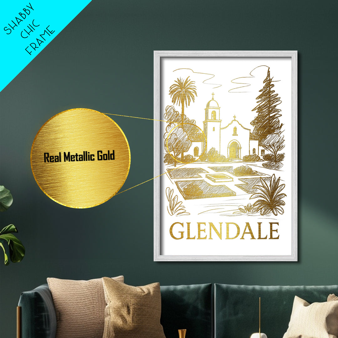 Glendale Arizona travel, Metallic Gold Print, Modern Skyline Wall Print, Metal Art, Wood Framed Art, Adventure Lover Gift