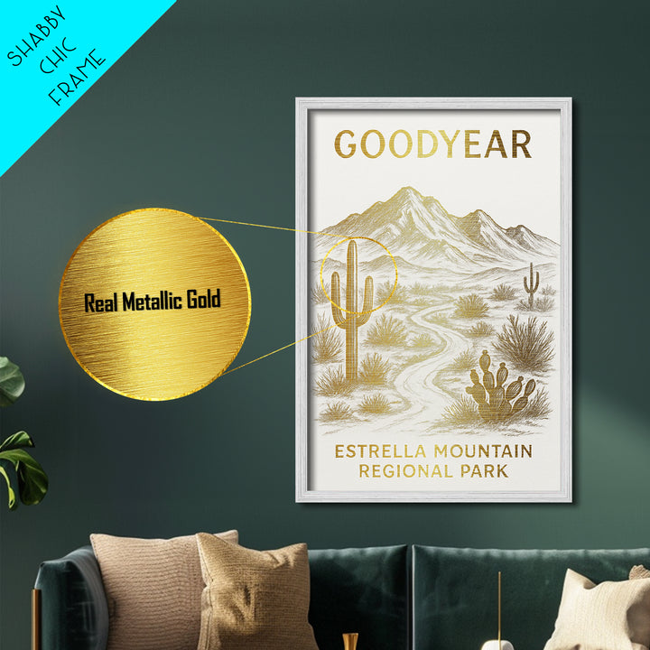 Goodyear Arizona travel, Metallic Gold Print, Modern House Art, Metal Art, Wood Framed Art, Wanderlust Gift