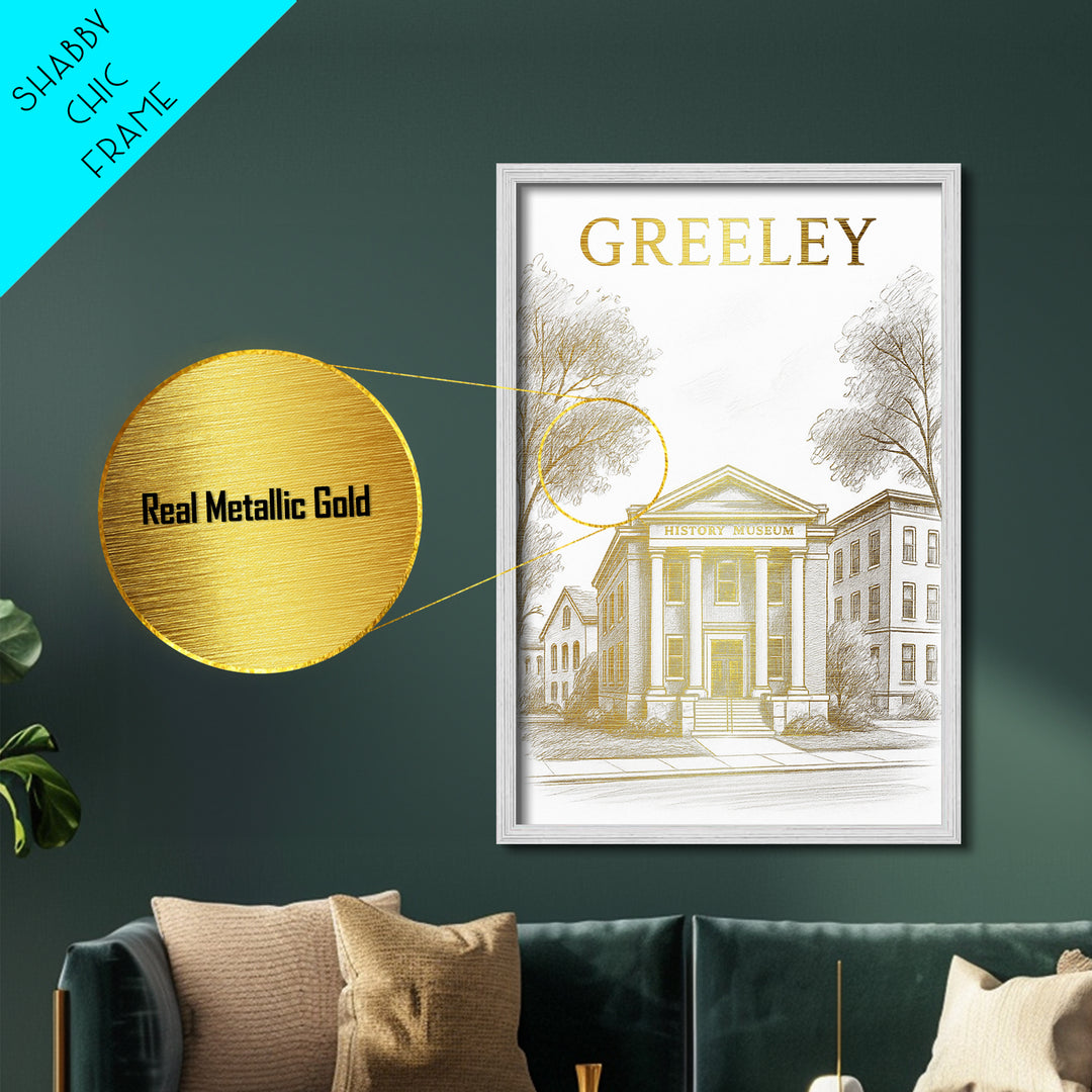 Greeley Colorado travel, Metallic Gold Print, Modern House Art, Metal Art, Wood Framed Art, Wanderlust Gift