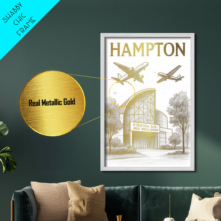Hampton Virginia travel, Metallic Gold Print, Closing Gift, Metal Art, Wood Framed Art, Anniversary Travel Gift, Retirement Travel Gift
